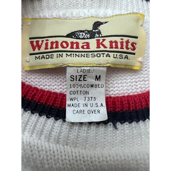 VTG Winona Knits Nautical Pullover Crew Sweater Sz M Cotton Knit Coastal Sailor - Picture 3 of 6